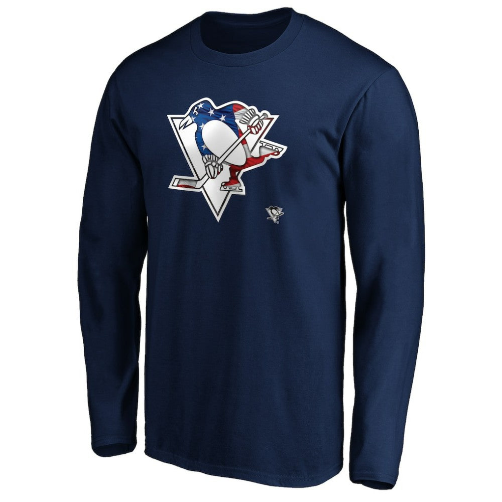 Pittsburgh Penguins Banner Wave Logo Long Sleeve T-Shirt - Navy - NHL