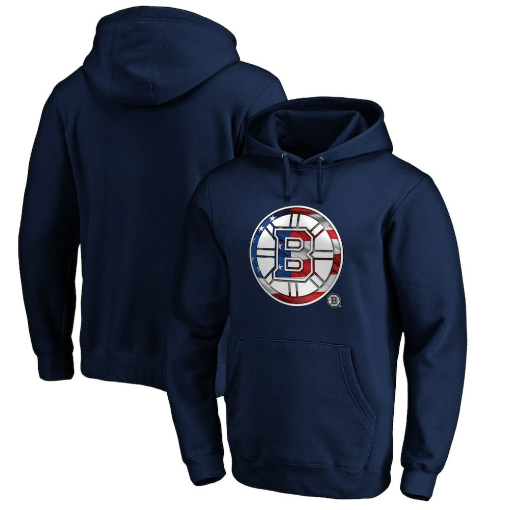 Boston Bruins Banner Wave Logo Pullover Hoodie - Navy - NHL