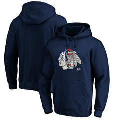 Chicago Blackhawks Banner Wave Logo Pullover Hoodie - Navy - NHL