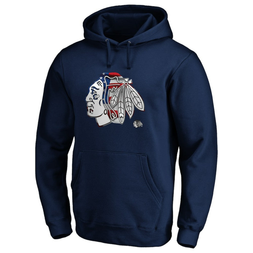 Chicago Blackhawks Banner Wave Logo Pullover Hoodie - Navy - NHL