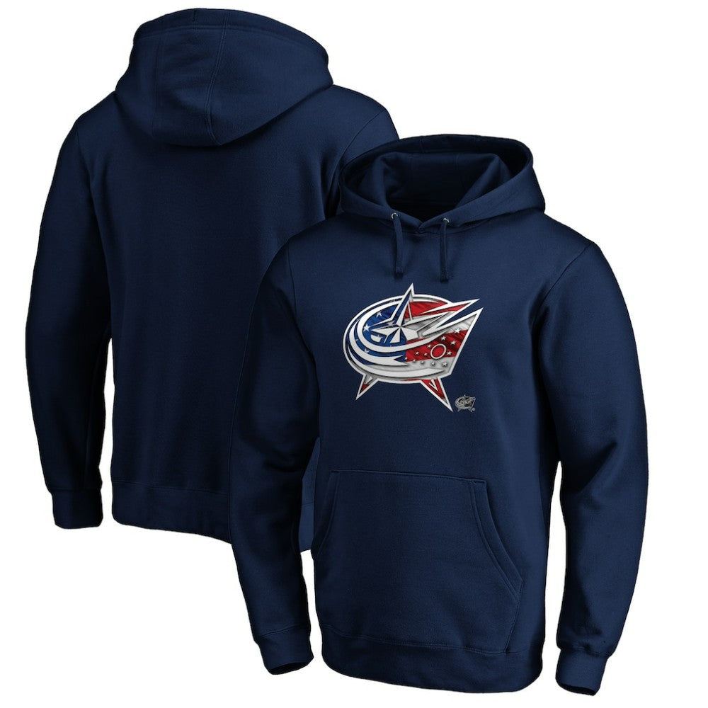 Columbus Blue Jackets Banner Wave Logo Pullover Hoodie - Navy - NHL