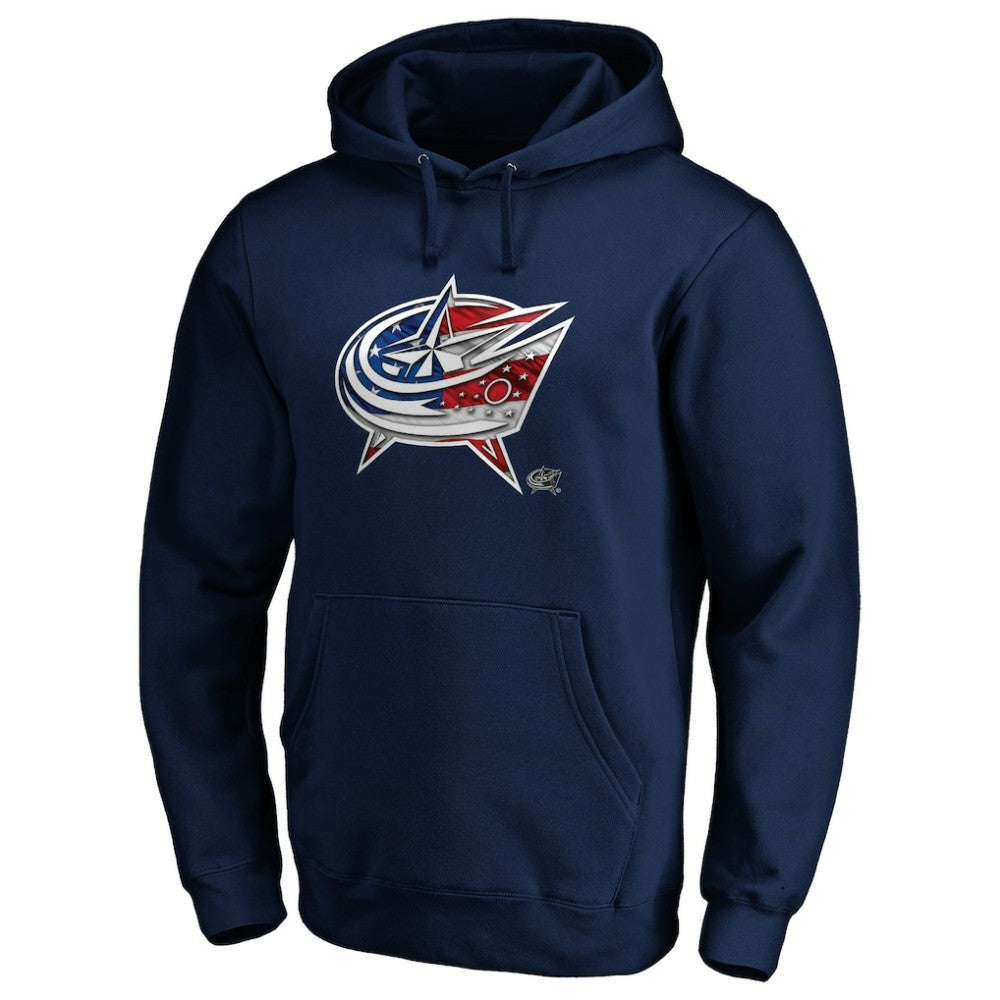 Columbus Blue Jackets Banner Wave Logo Pullover Hoodie - Navy - NHL