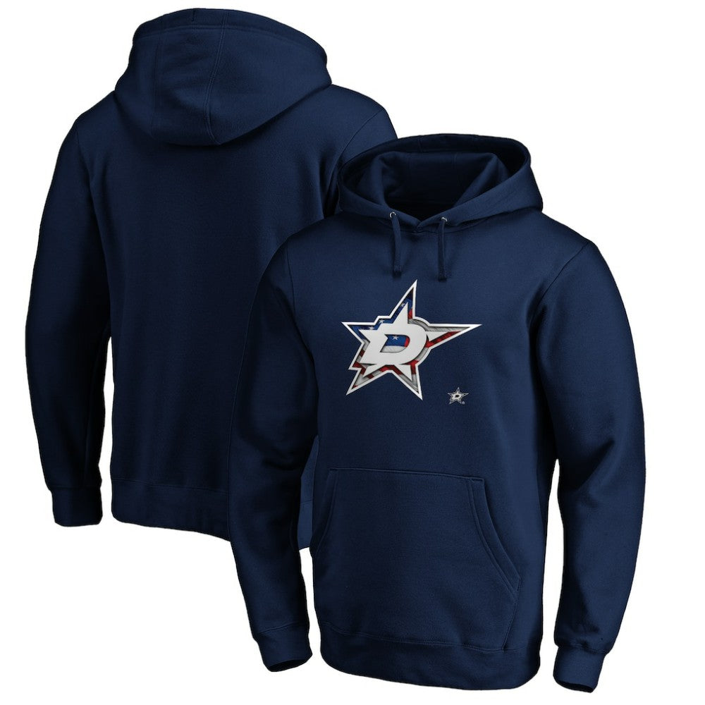Dallas Stars Banner Wave Logo Pullover Hoodie - Navy - NHL