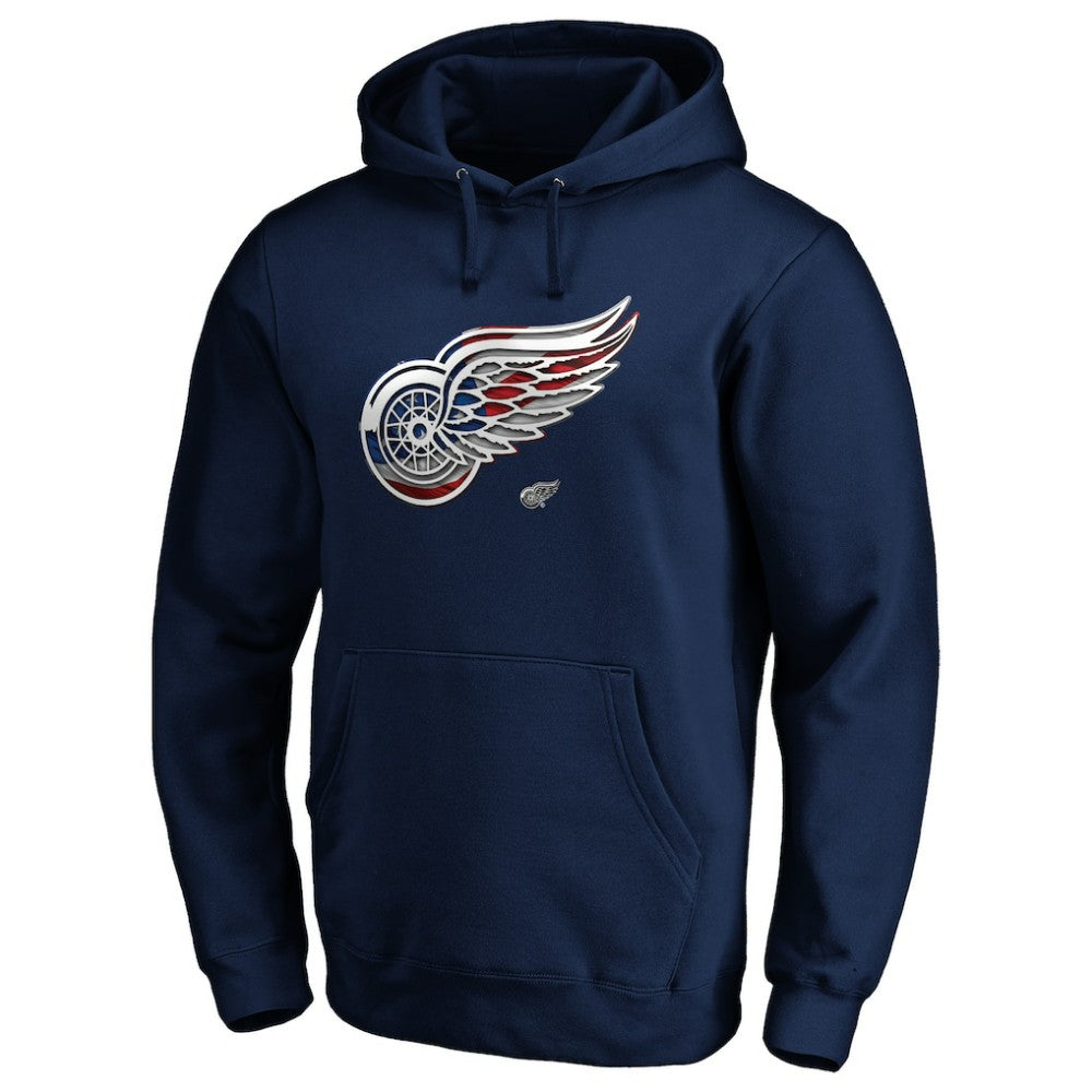 Detroit Red Wings Banner Wave Logo Pullover Hoodie - Navy - NHL
