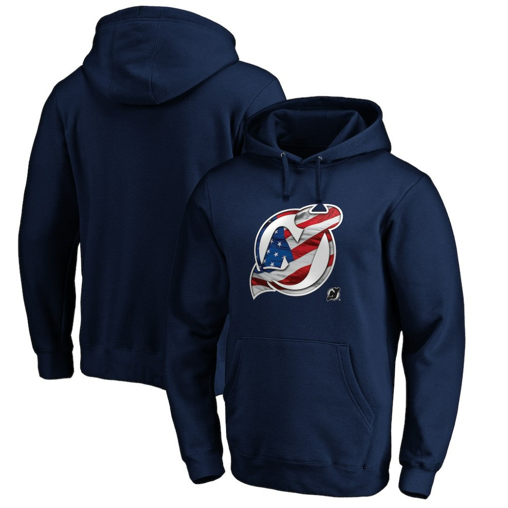 New Jersey Devils Banner Wave Logo Pullover Hoodie - Navy - NHL