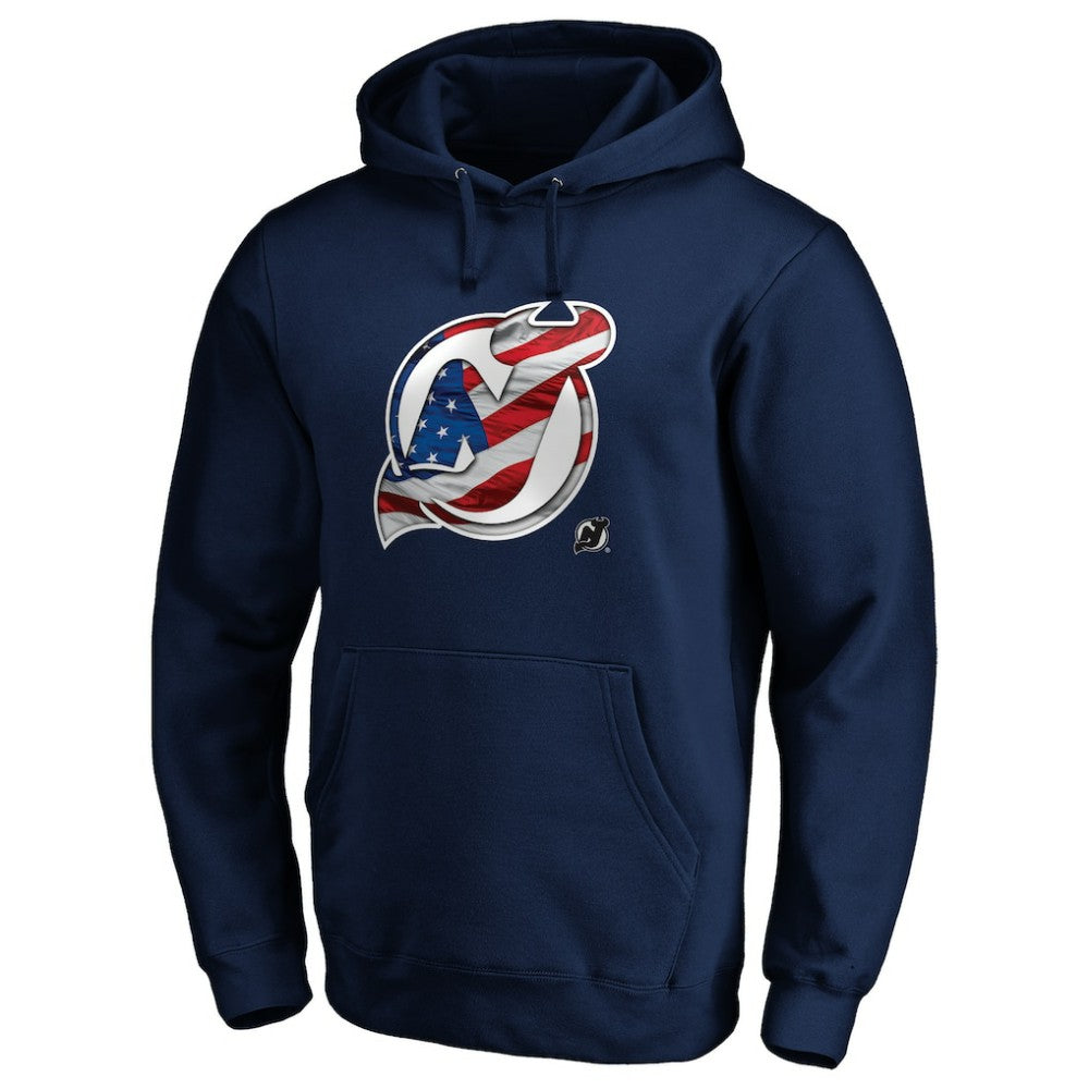 New Jersey Devils Banner Wave Logo Pullover Hoodie - Navy - NHL