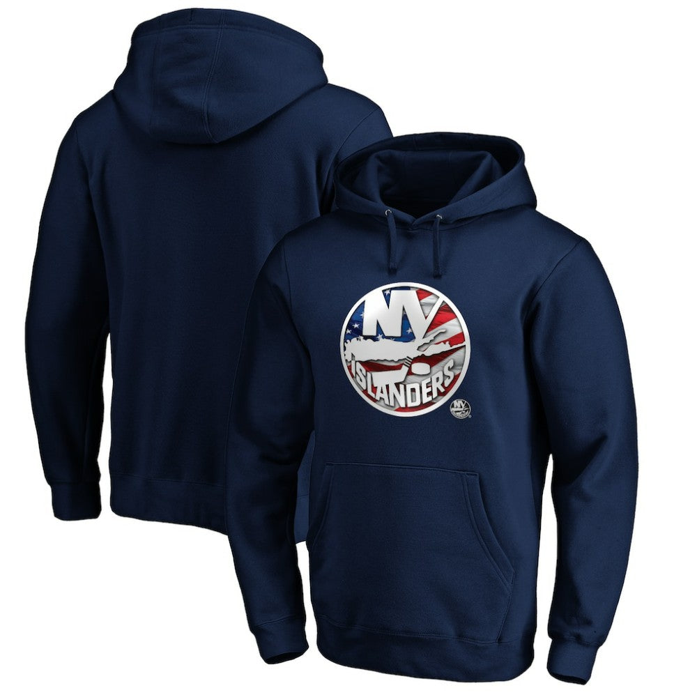 New York Islanders Banner Wave Logo Pullover Hoodie - Navy - NHL