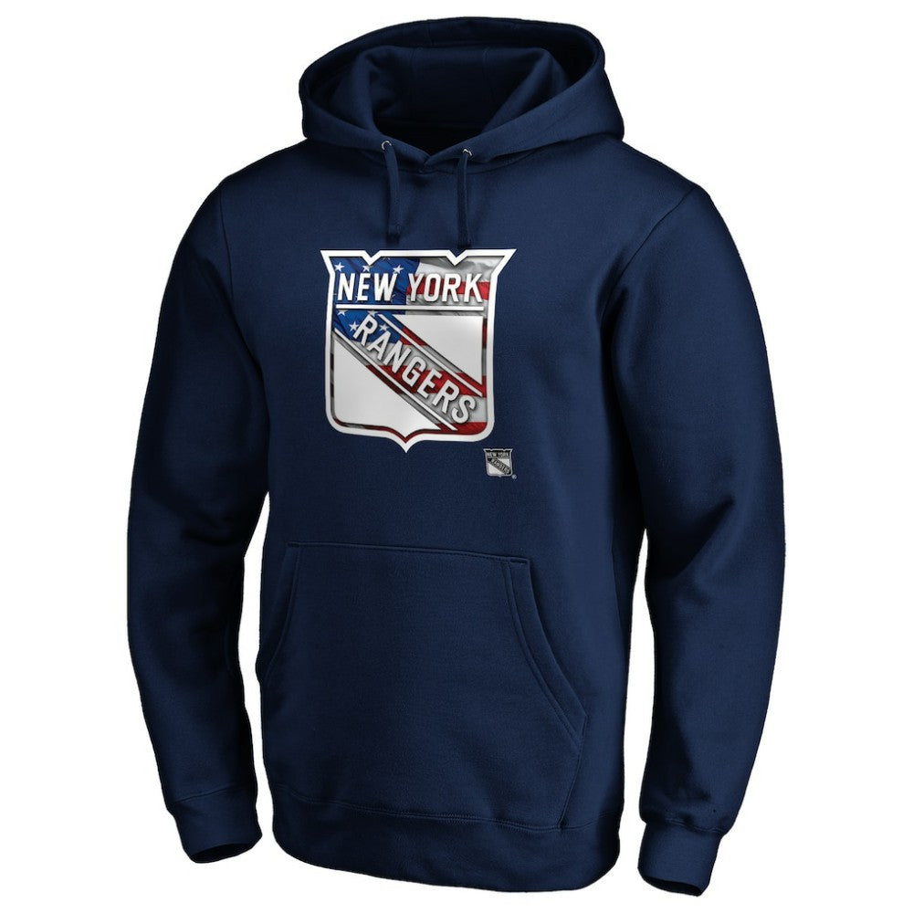 New York Rangers Banner Wave Logo Pullover Hoodie - Navy - NHL