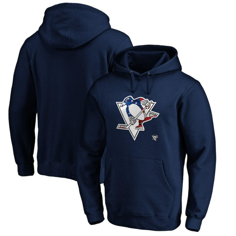 Pittsburgh Penguins Banner Wave Logo Pullover Hoodie - Navy - NHL