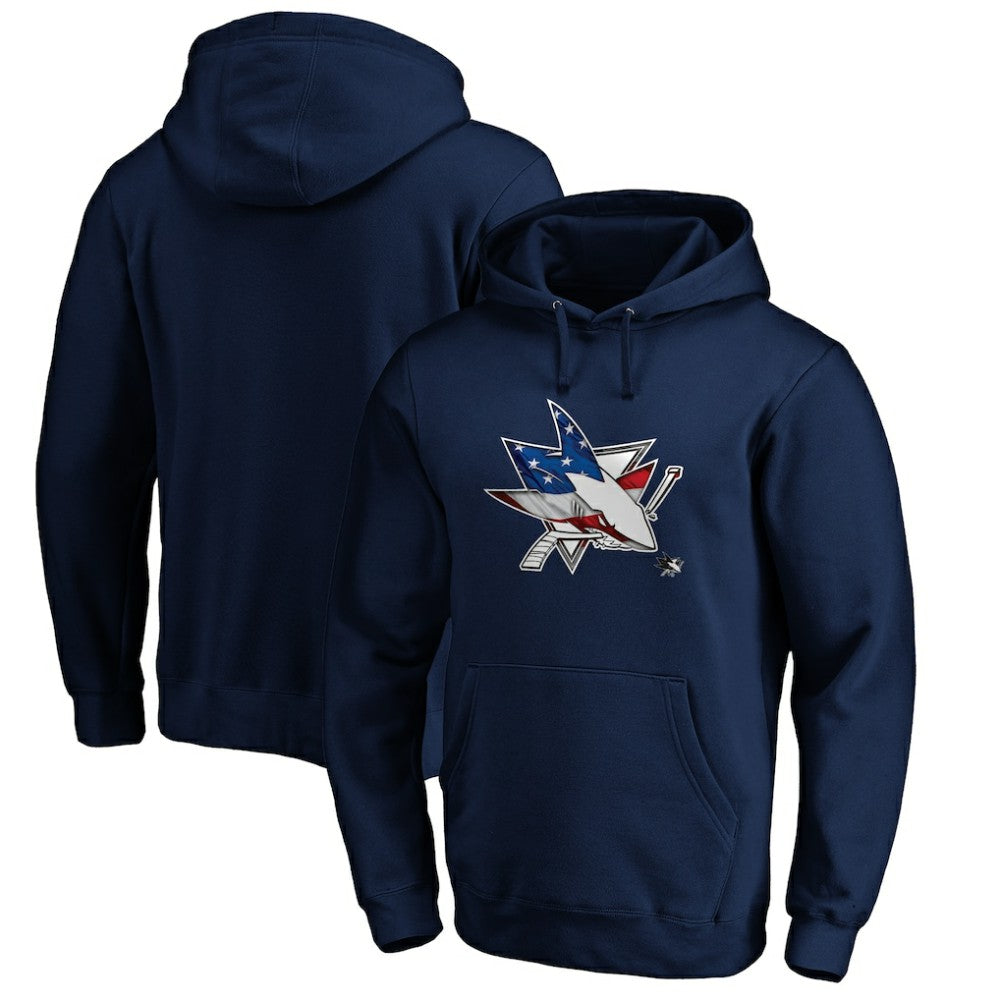 San Jose Sharks Banner Wave Logo Pullover Hoodie - Navy - NHL