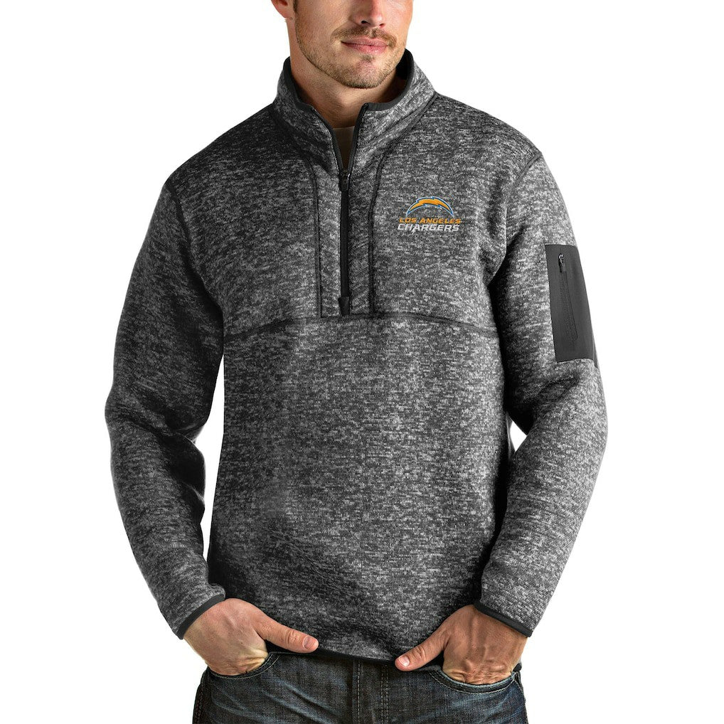 Los Angeles Chargers Antigua Fortune Quarter-Zip Pullover Jacket Heather Charcoal | NFL