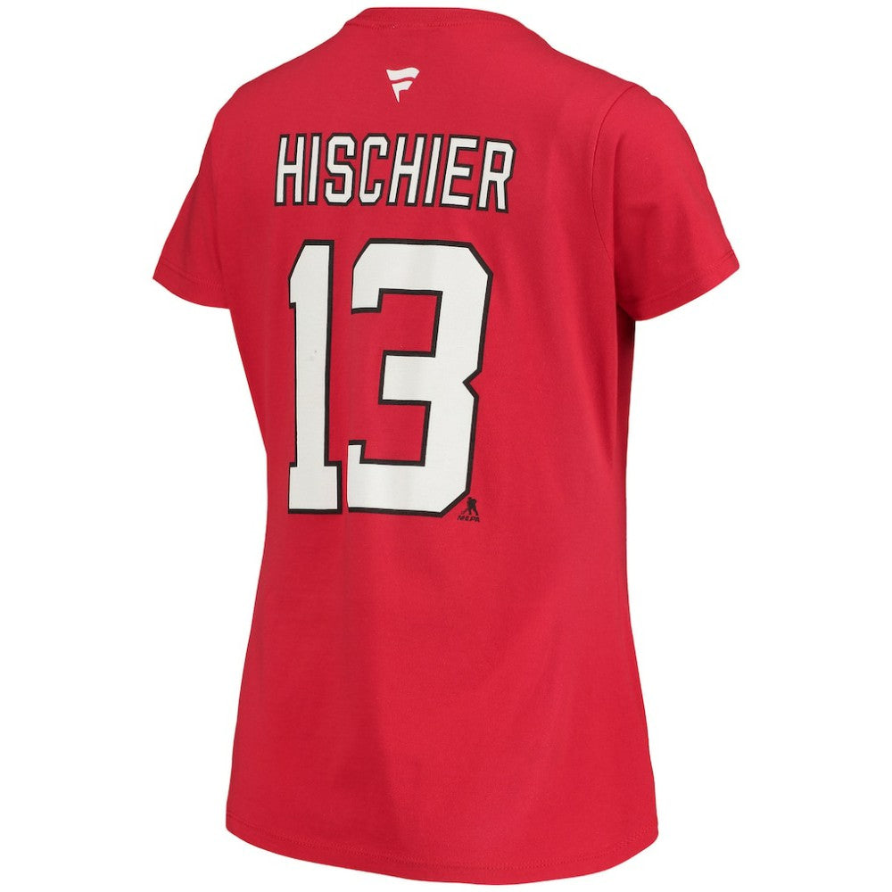 Nico Hischier New Jersey Devils Fanatics Women's Name & Number Logo V-Neck T-Shirt - Red - NHL