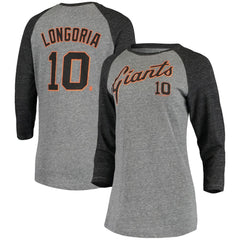 Evan Longoria San Francisco Giants 5th & Ocean by New Era Women's Script Name & Number Raglan Tri-Blend 3/4-Sleeve T-Shirt - MLB