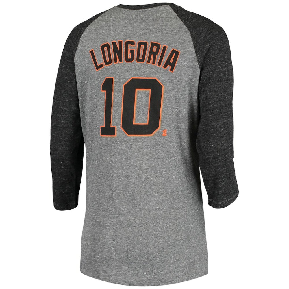 Evan Longoria San Francisco Giants 5th & Ocean by New Era Women's Script Name & Number Raglan Tri-Blend 3/4-Sleeve T-Shirt - MLB
