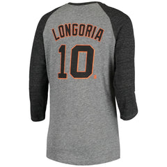 Evan Longoria San Francisco Giants 5th & Ocean by New Era Women's Script Name & Number Raglan Tri-Blend 3/4-Sleeve T-Shirt - MLB