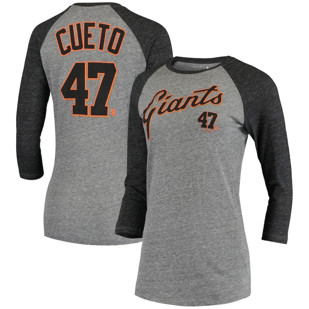 Johnny Cueto San Francisco Giants 5th & Ocean by New Era Women's Script Name & Number Raglan Tri-Blend 3/4-Sleeve T-Shirt - MLB