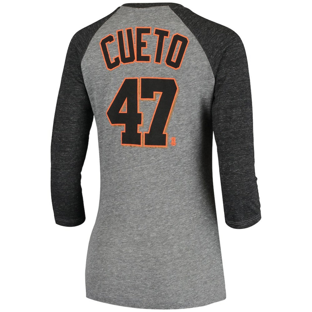 Johnny Cueto San Francisco Giants 5th & Ocean by New Era Women's Script Name & Number Raglan Tri-Blend 3/4-Sleeve T-Shirt - MLB