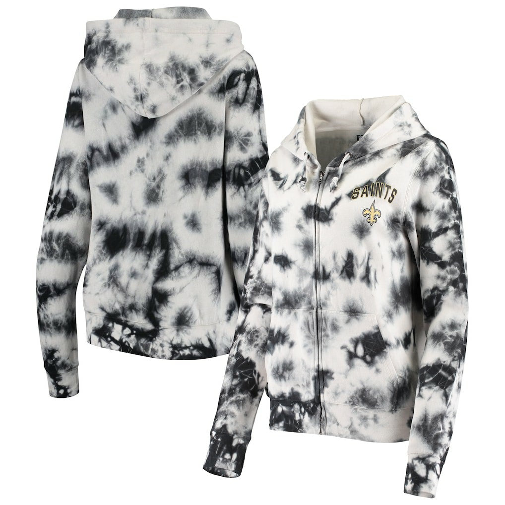 New Orleans Saints New Era Women's Tie Dye Fleece Full-Zip Hoodie Black | NFL