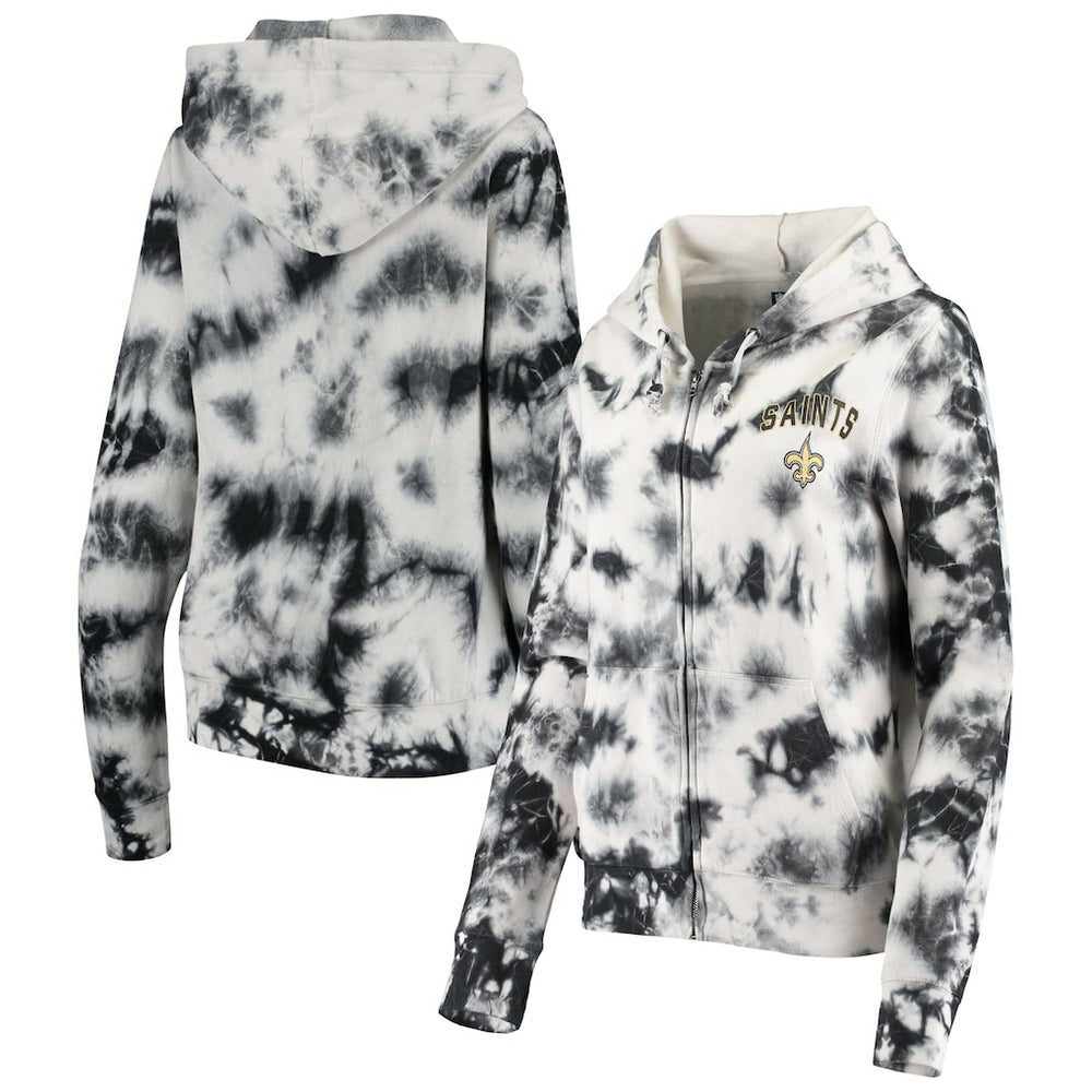 New Orleans Saints New Era Women's Tie Dye Fleece Full-Zip Hoodie Black | NFL