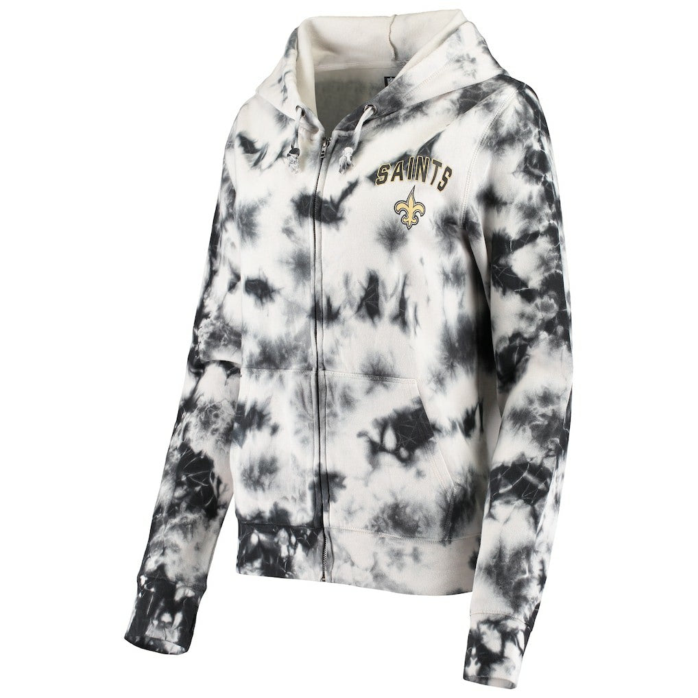 New Orleans Saints New Era Women's Tie Dye Fleece Full-Zip Hoodie Black | NFL