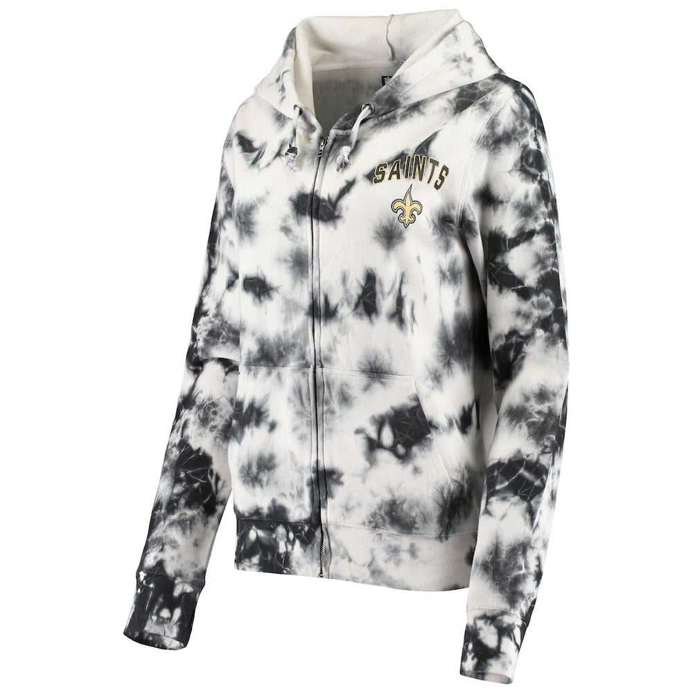 New Orleans Saints New Era Women's Tie Dye Fleece Full-Zip Hoodie Black | NFL