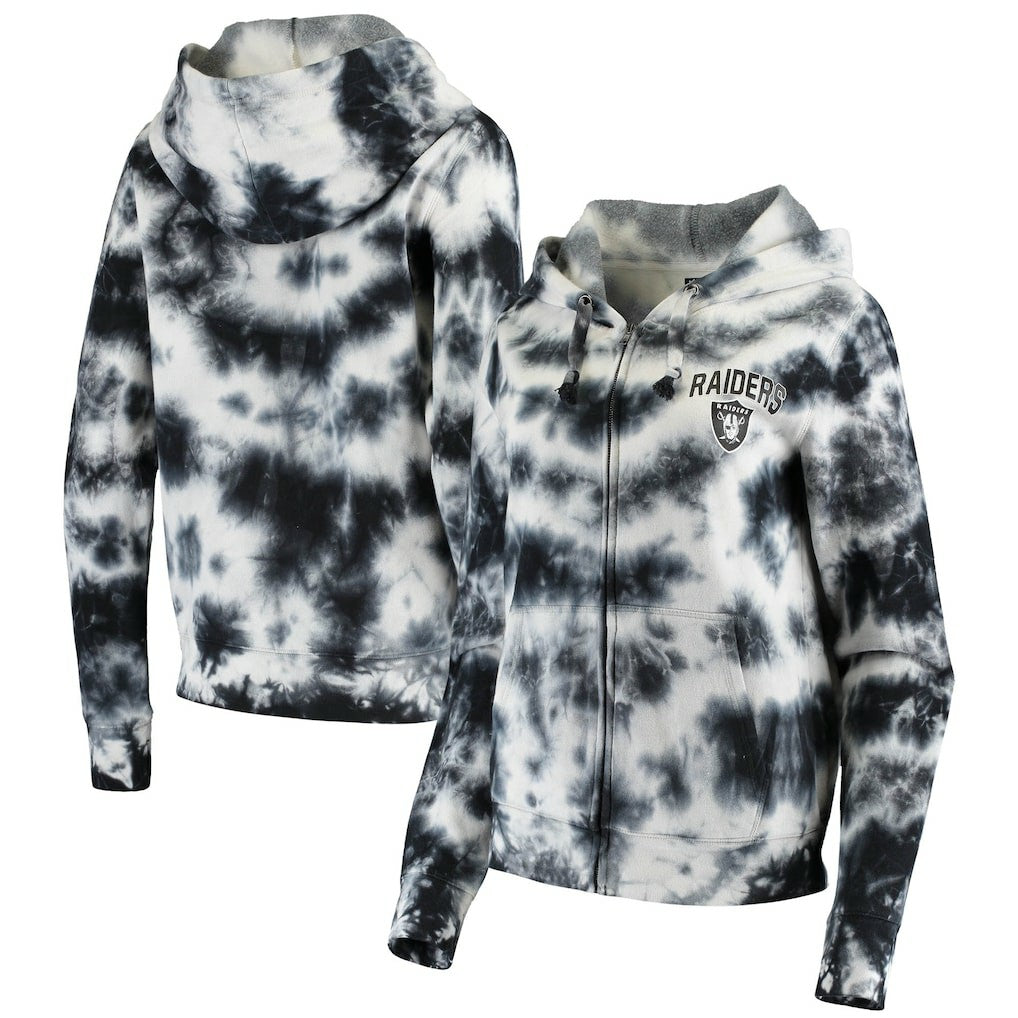 Las Vegas Raiders New Era Women's Tie Dye Fleece Full-Zip Hoodie Black | NFL
