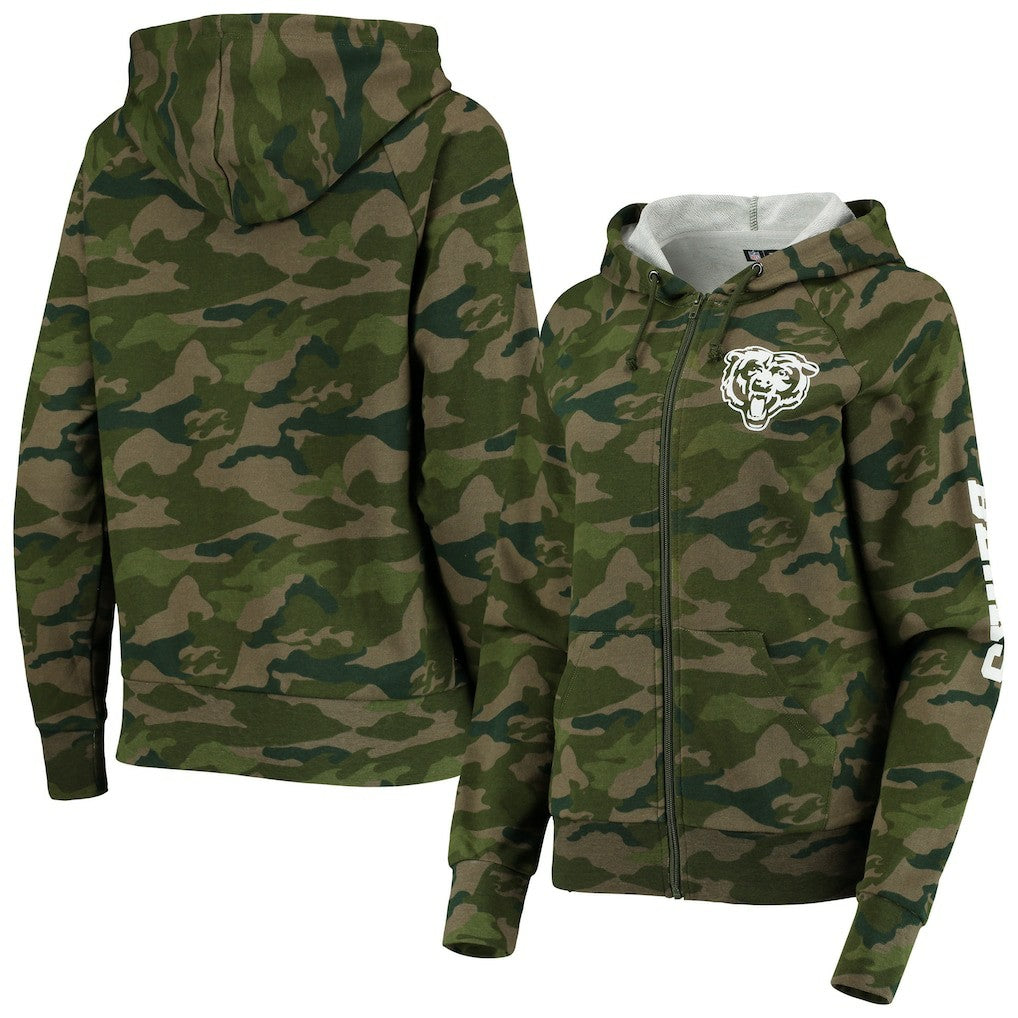 Chicago Bears New Era Women's Raglan Full-Zip Hoodie Camo | NFL