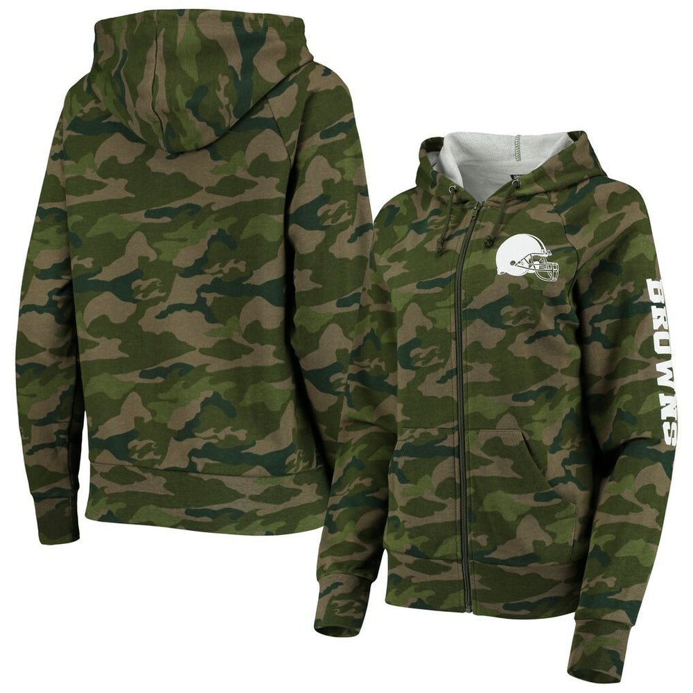 Cleveland Browns New Era Women's Raglan Full-Zip Hoodie Camo | NFL
