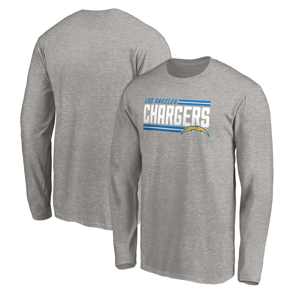 Los Angeles Chargers On Side Stripe Long Sleeve T-Shirt Heathered Gray | Fanatics