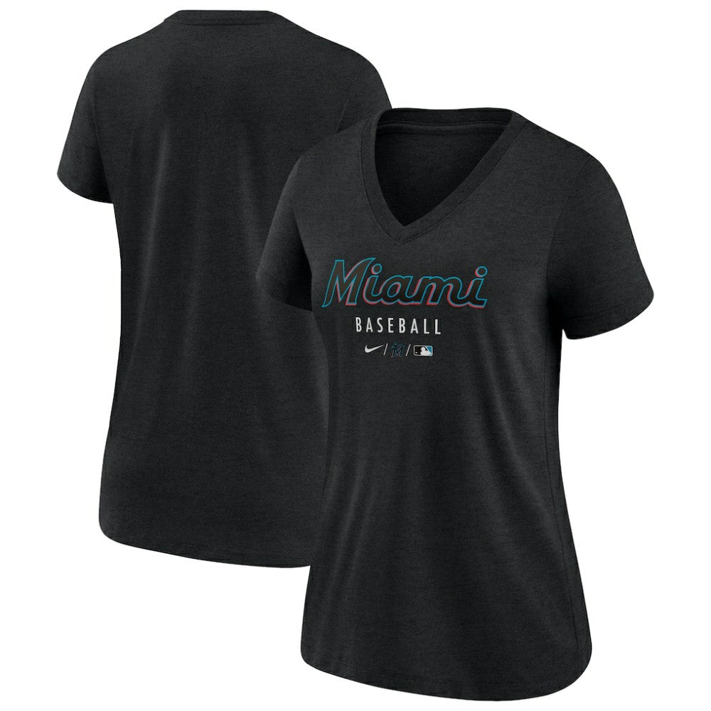 Miami Marlins Nike Women's Authentic Collection Tri-Blend V-Neck T-Shirt - MLB