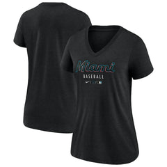 Miami Marlins Nike Women's Authentic Collection Tri-Blend V-Neck T-Shirt - MLB