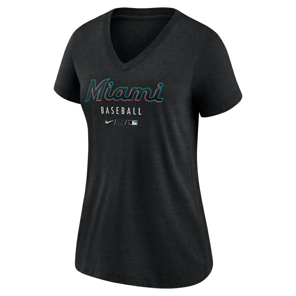 Miami Marlins Nike Women's Authentic Collection Tri-Blend V-Neck T-Shirt - MLB