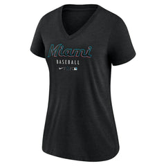 Miami Marlins Nike Women's Authentic Collection Tri-Blend V-Neck T-Shirt - MLB