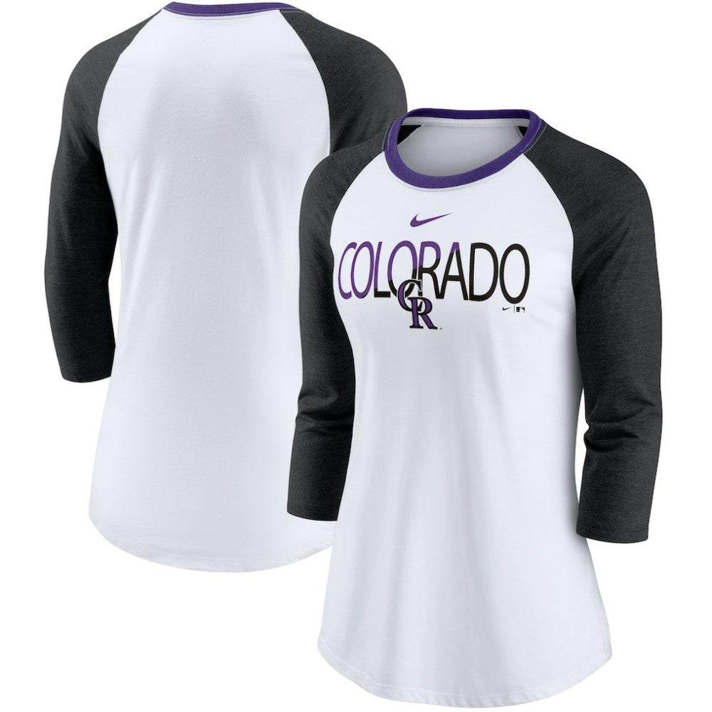 Colorado Rockies Nike Women's Color Split Tri-Blend 3/4-Sleeve Raglan T-Shirt - MLB