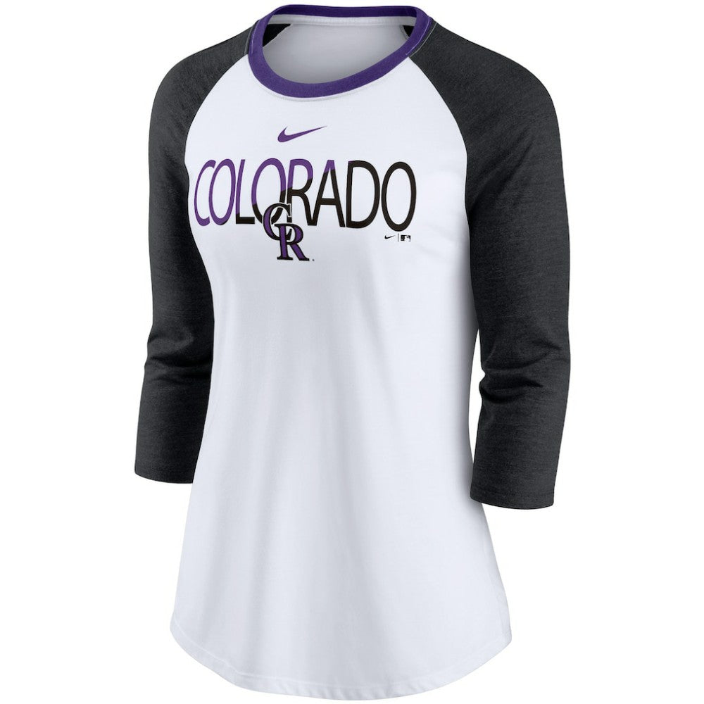 Colorado Rockies Nike Women's Color Split Tri-Blend 3/4-Sleeve Raglan T-Shirt - MLB