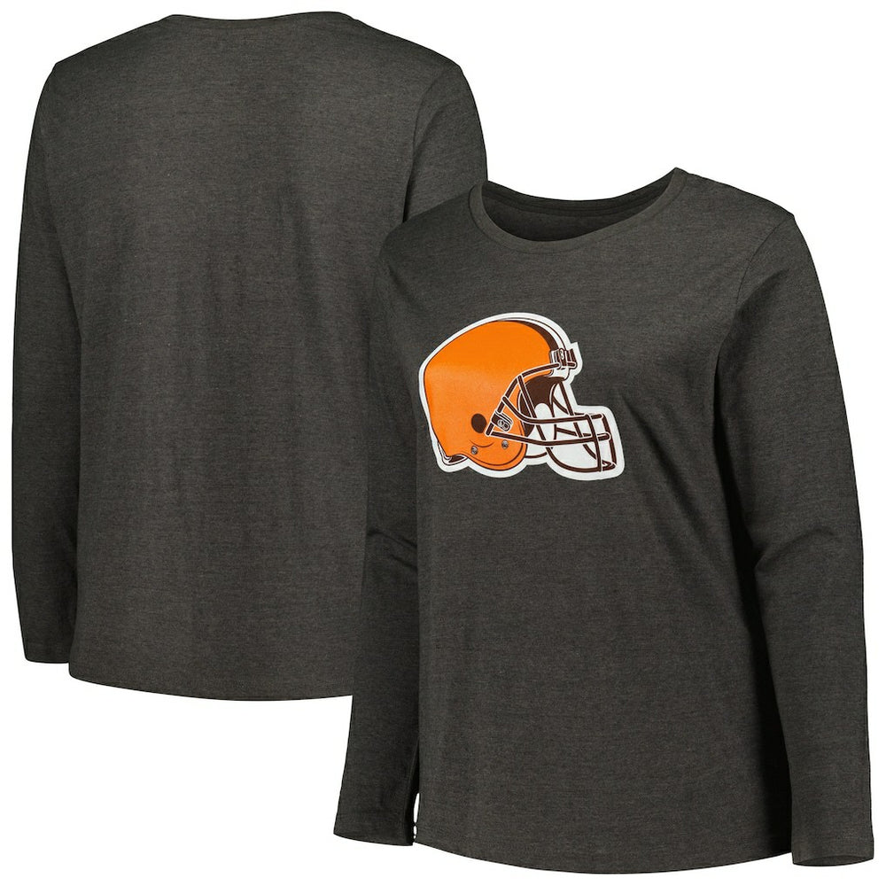 Cleveland Browns Women's Plus Size Primary Logo Long Sleeve Scoop Neck T-Shirt Charcoal | Fanatics