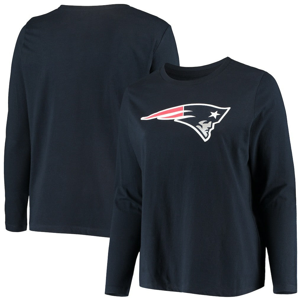 New England Patriots Women's Plus Size Primary Logo Long Sleeve Scoop Neck T-Shirt Navy | Fanatics