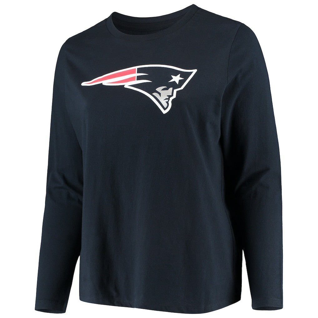 New England Patriots Women's Plus Size Primary Logo Long Sleeve Scoop Neck T-Shirt Navy | Fanatics