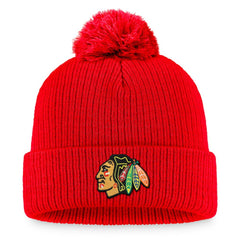 Chicago Blackhawks Fanatics Primary Logo Cuffed Knit Hat with Pom - Red - NHL