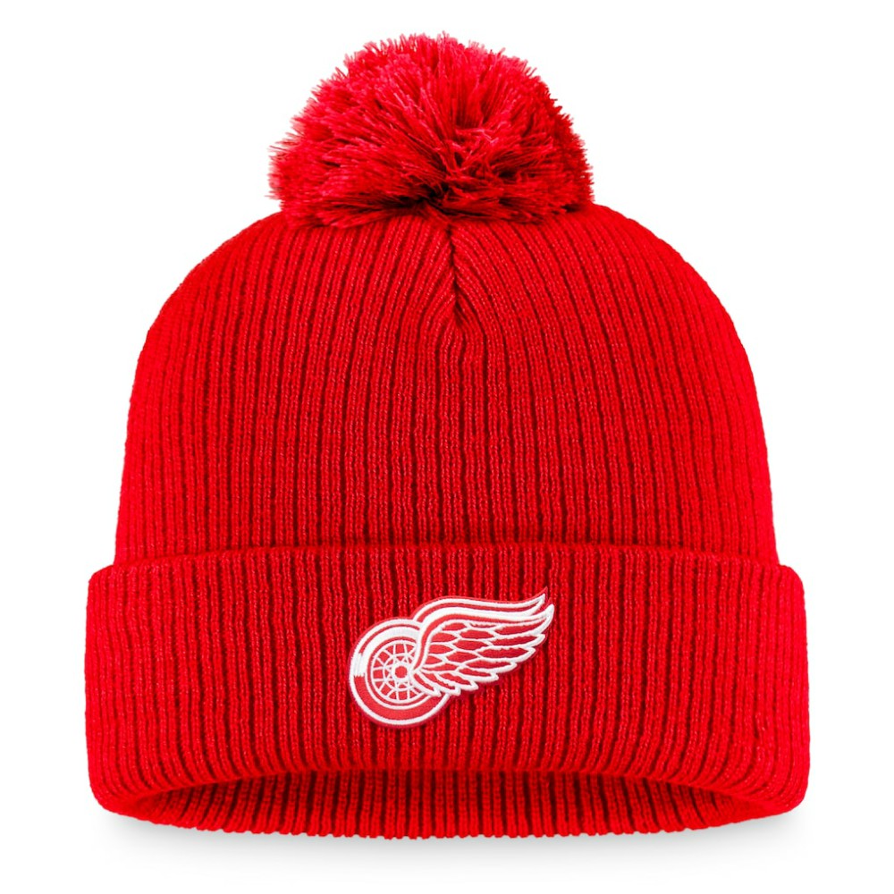 Detroit Red Wings Fanatics Primary Logo Cuffed Knit Hat with Pom - Red - NHL