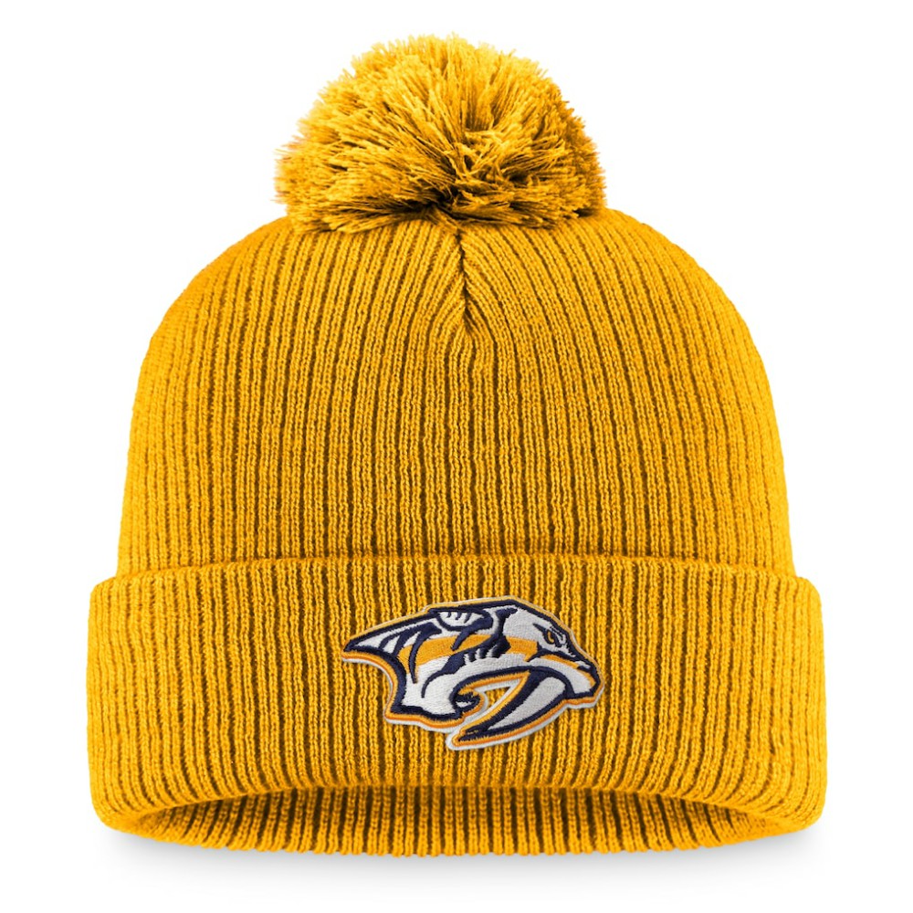 Nashville Predators Fanatics Primary Logo Cuffed Knit Hat with Pom - Gold - NHL