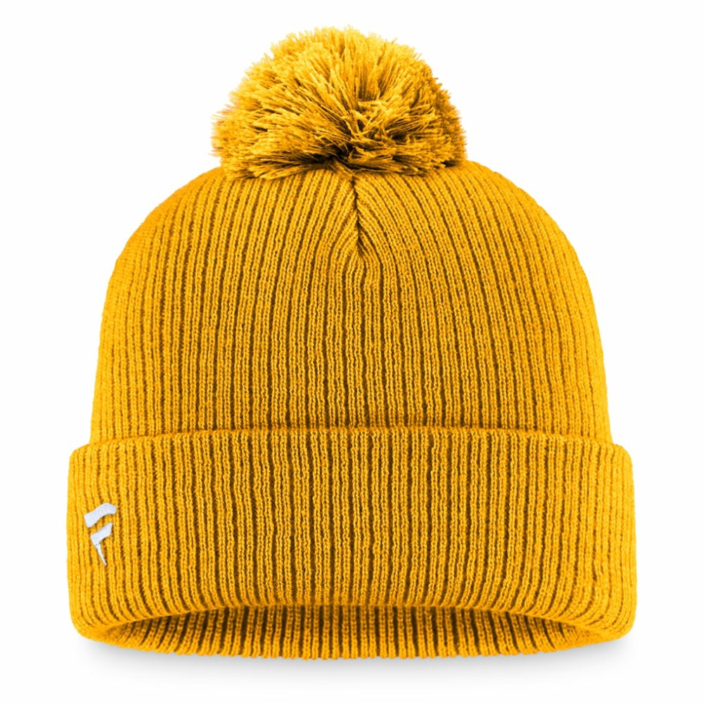 Nashville Predators Fanatics Primary Logo Cuffed Knit Hat with Pom - Gold - NHL