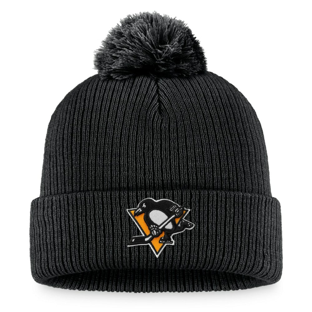 Pittsburgh Penguins Fanatics Primary Logo Cuffed Knit Hat with Pom - Black - NHL