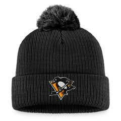 Pittsburgh Penguins Fanatics Primary Logo Cuffed Knit Hat with Pom - Black - NHL