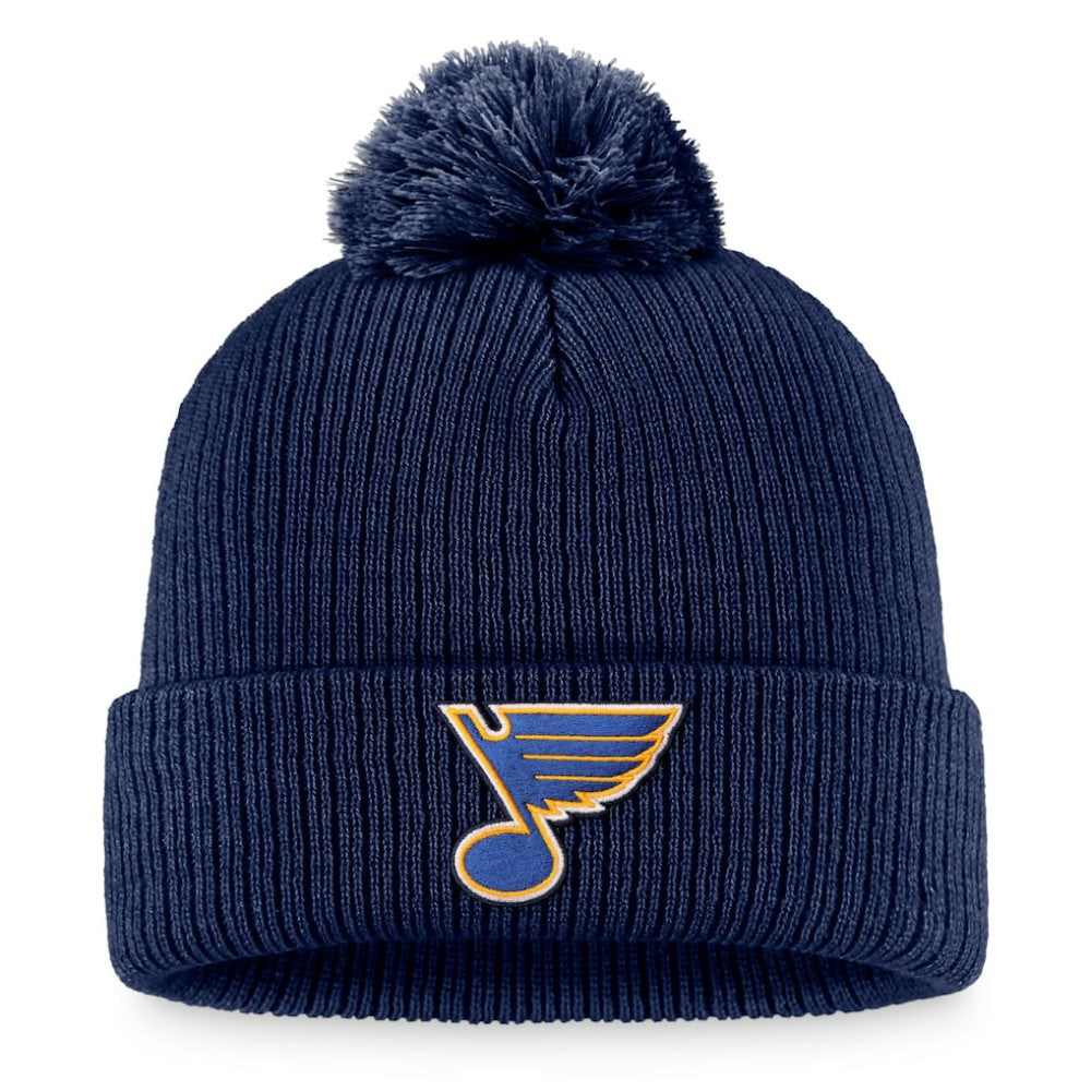 St. Louis Blues Fanatics Primary Logo Cuffed Knit Hat with Pom - Navy - NHL