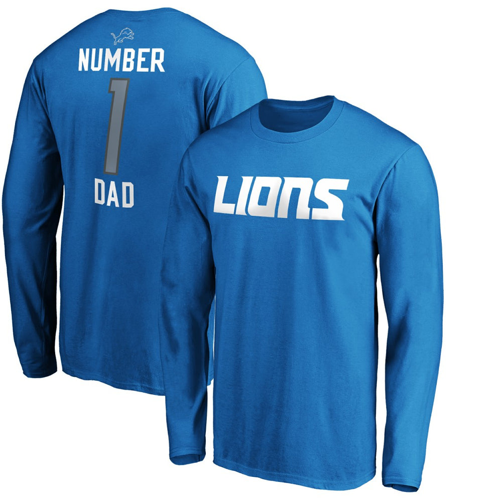 Detroit Lions #1 Dad Long Sleeve Team Logo T-Shirt Blue | NFL