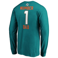 Miami Dolphins #1 Dad Long Sleeve Team Logo T-Shirt Aqua | NFL