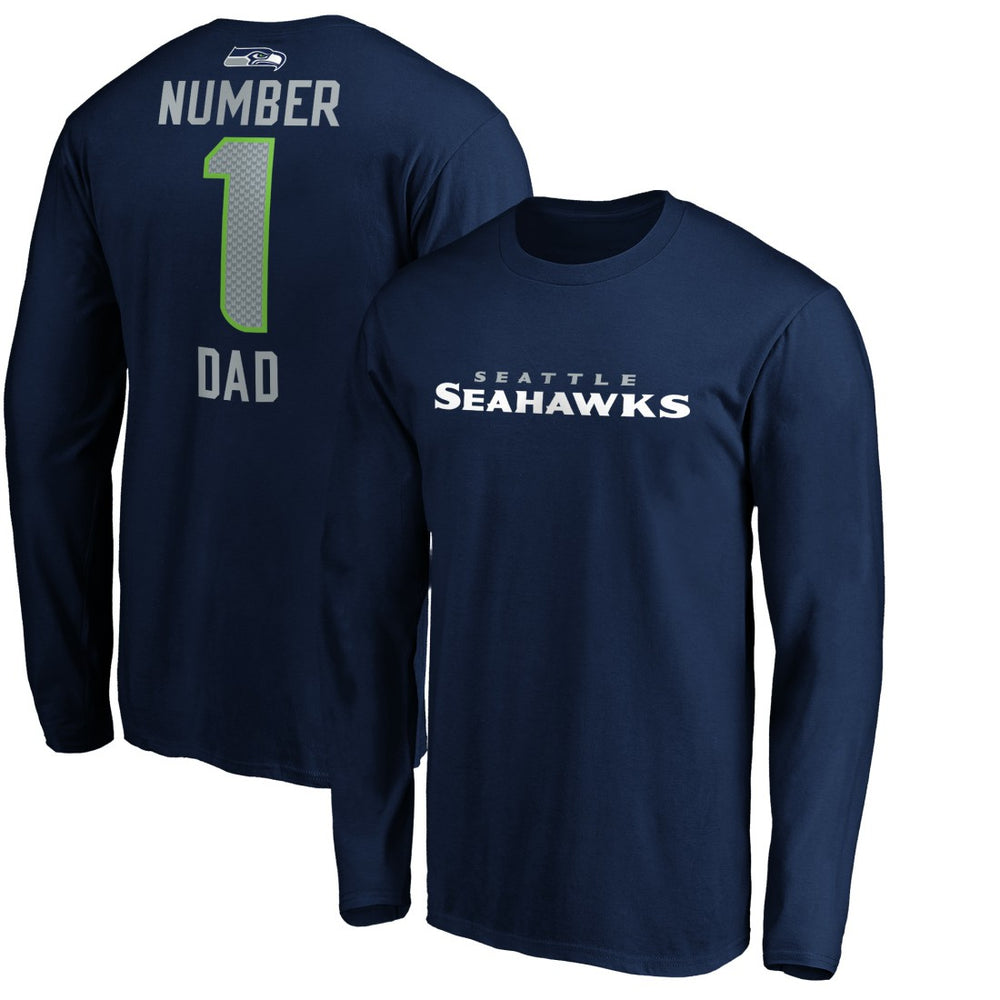 Seattle Seahawks #1 Dad Long Sleeve Team Logo T-Shirt College Navy | NFL
