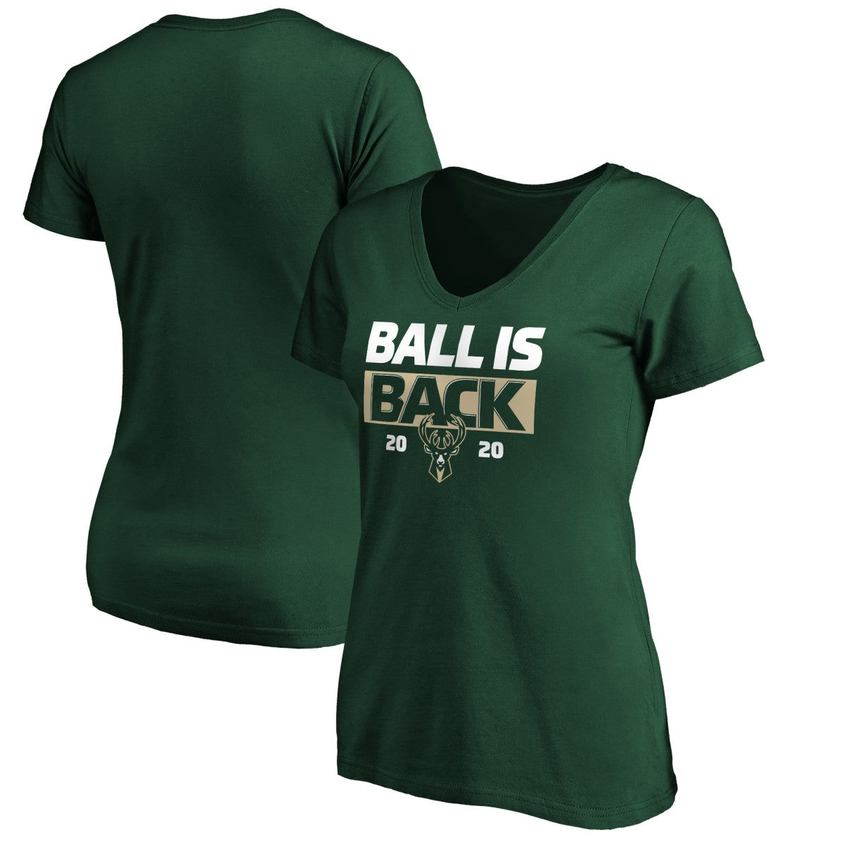 Milwaukee Bucks Women's Ball Is Back V-Neck T-Shirt Green - NBA