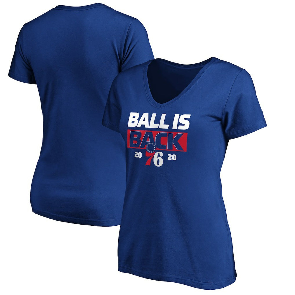 Philadelphia 76ers Women's Ball Is Back V-Neck T-Shirt Royal - NBA